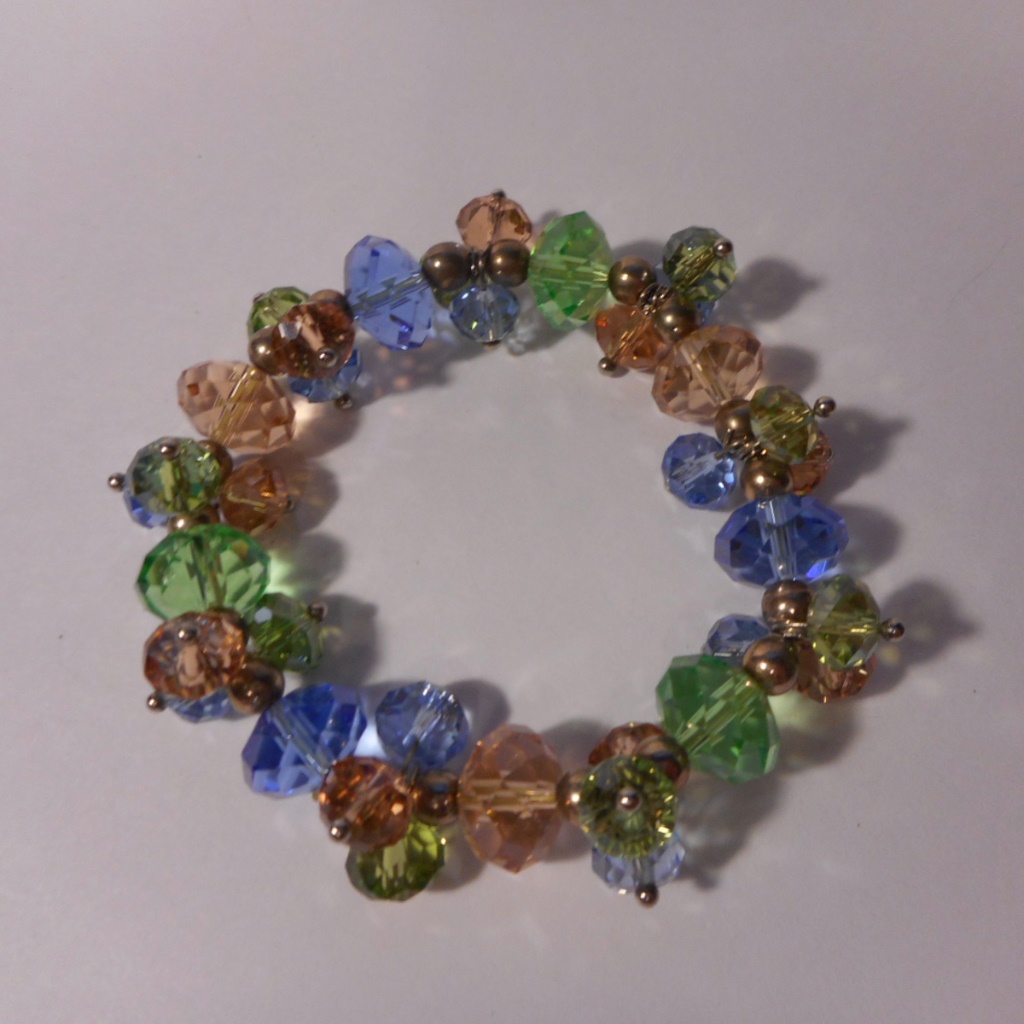 Blue Pink Green Glass Bead Stretch Bracelet